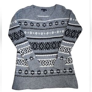 American Eagle Large Fair Isle Knit Crewneck Sweater Black Gray
